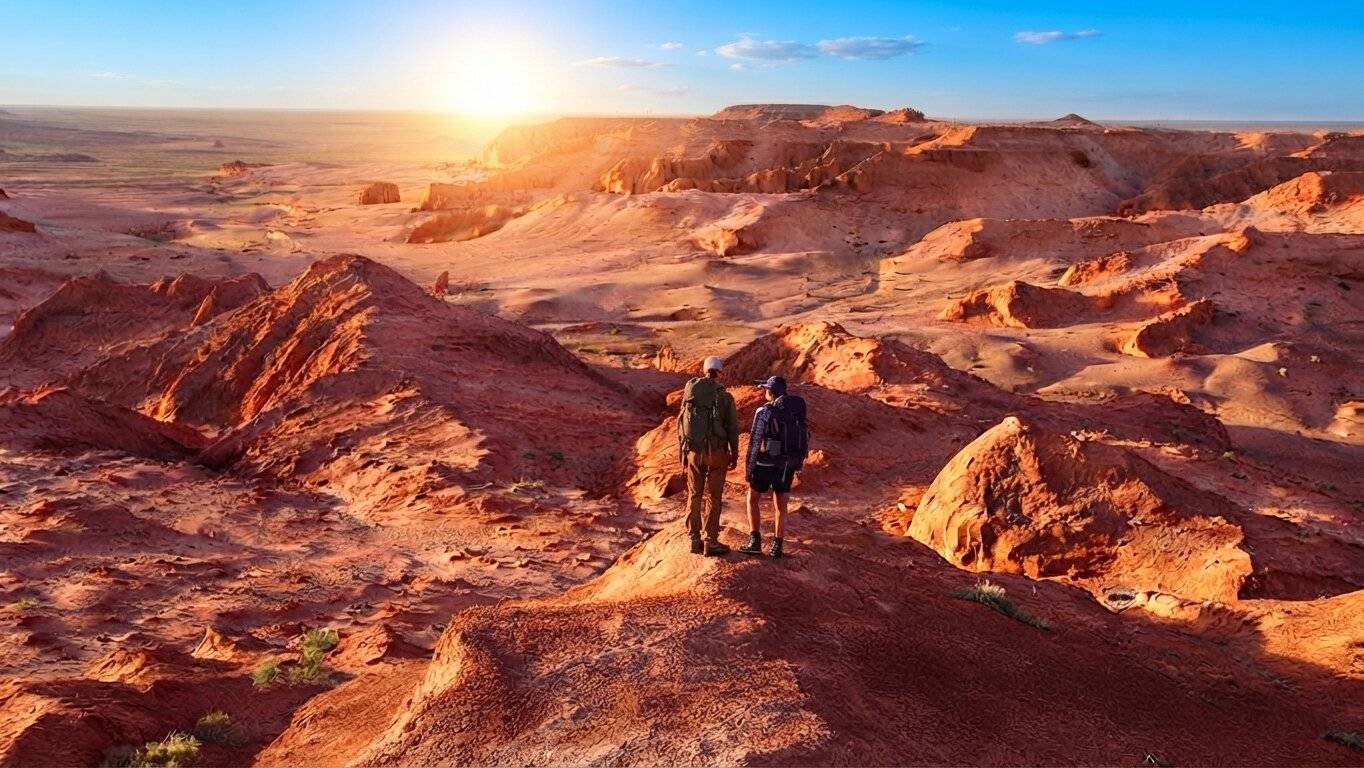 A Couple Watching Sunset At The Flaming Cliffs