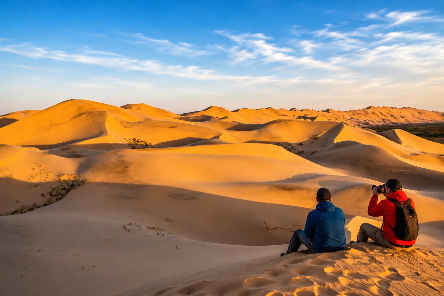 A Tourist Taking Photgraphs Of The Gobi Desert