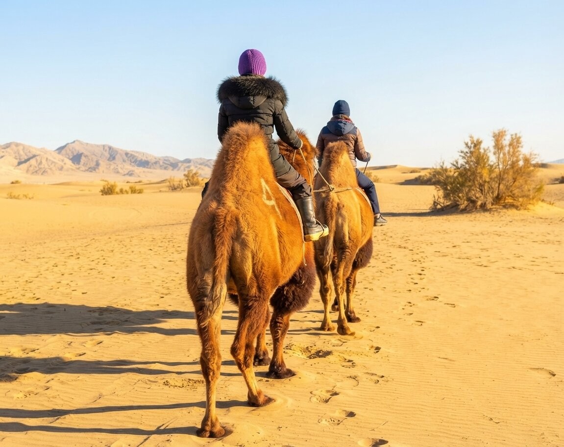 Bactrian Camel Ride In Gobi Desert