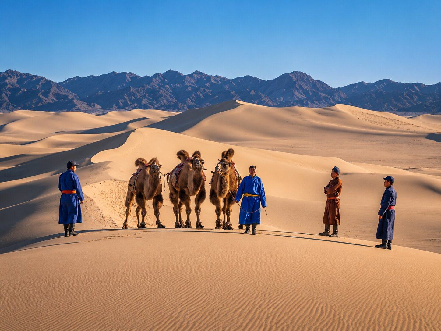 Mongolia Desert With Bactrian Camels