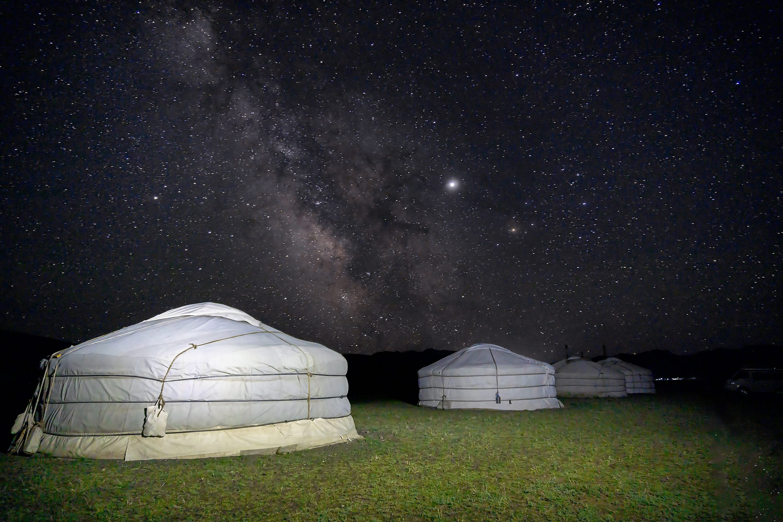 Mongolia gers taken under the night sky