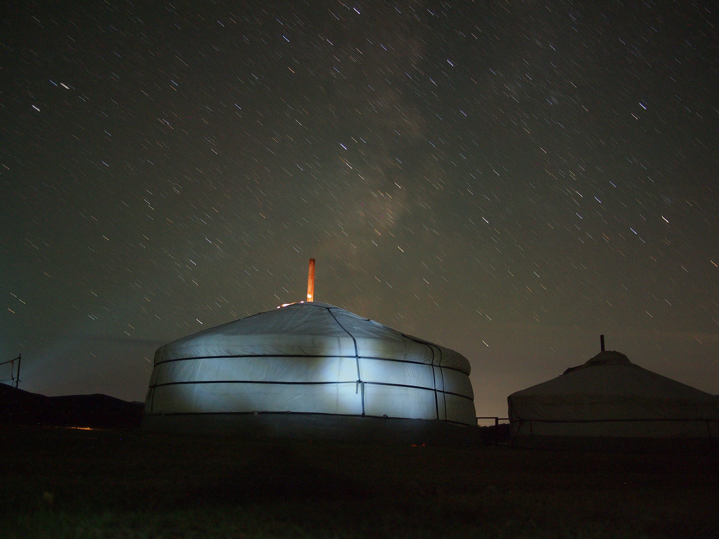 Mongolian ger under a clear starry sky