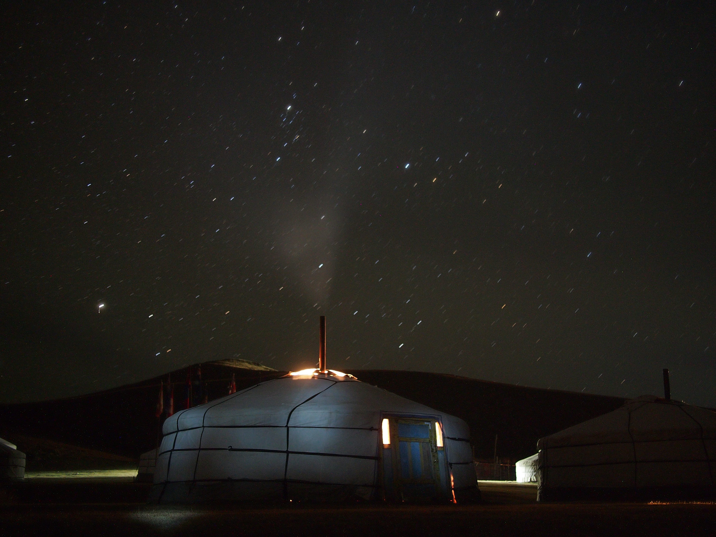 Mongolian ger under a clear starry sky