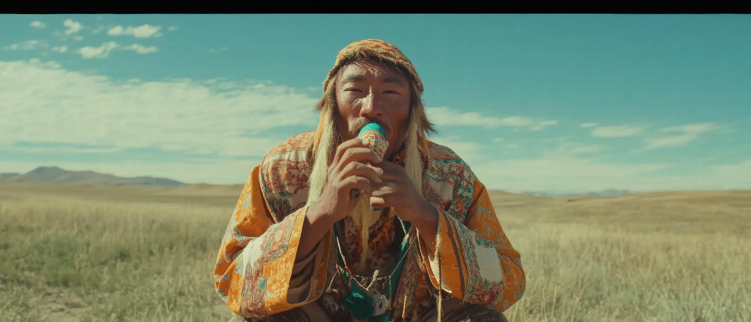 Mongolian throat singer, traditional performance