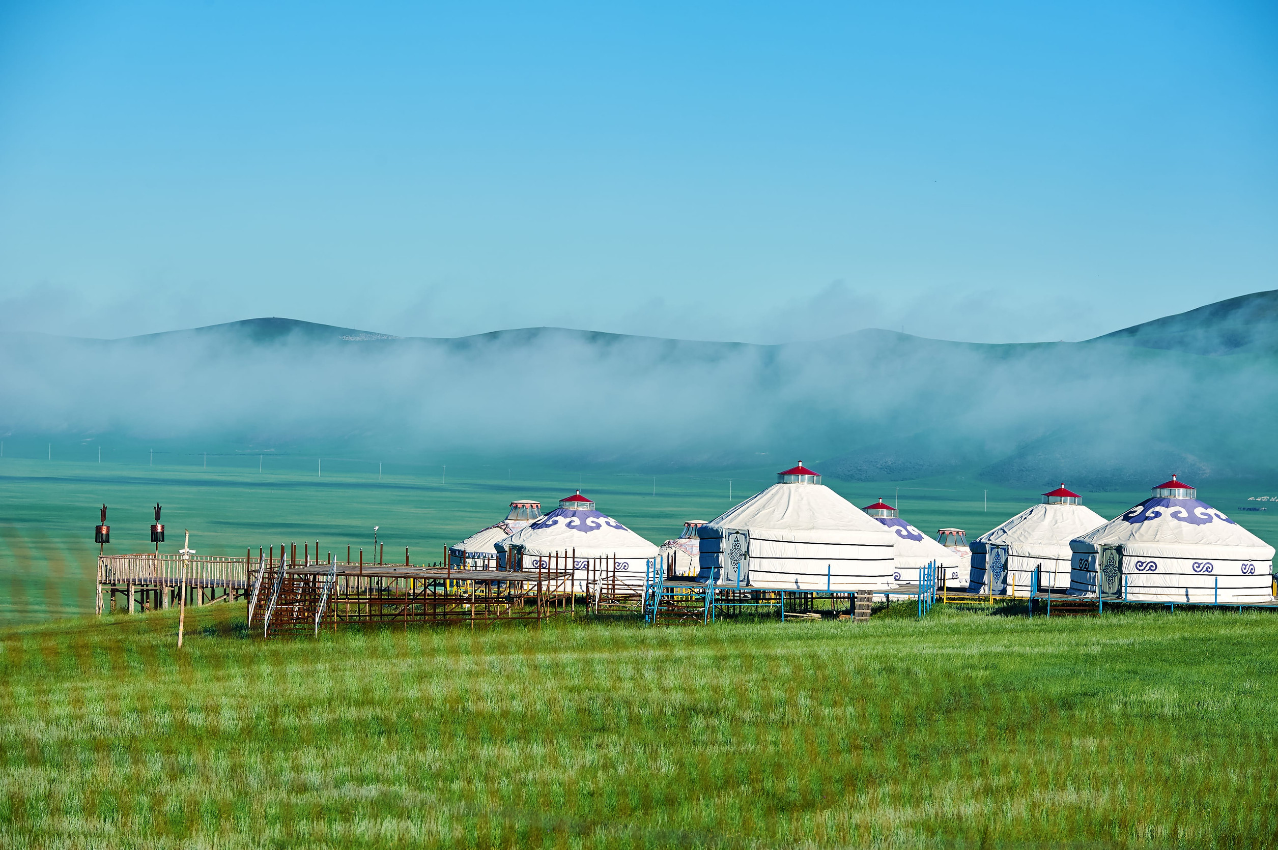 Mongolian yurt in summer grasslands