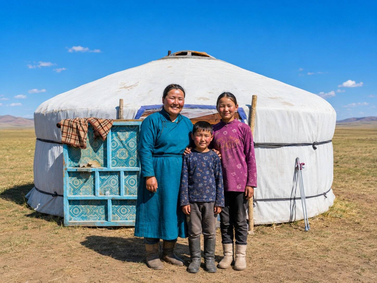Nomadic Family In Gobi Desert Mongolia