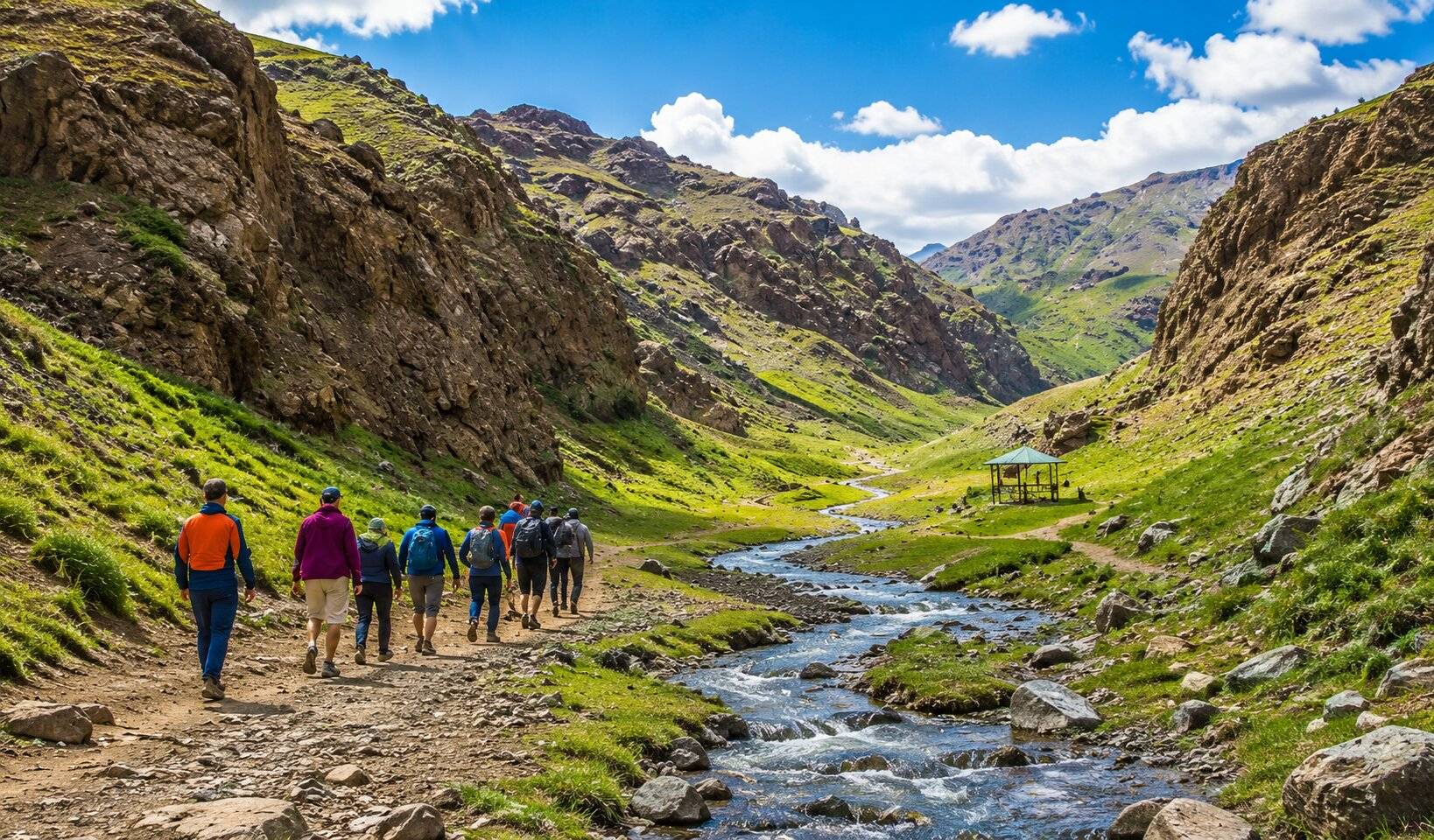 Tourists Hiking Through Yolyn Am